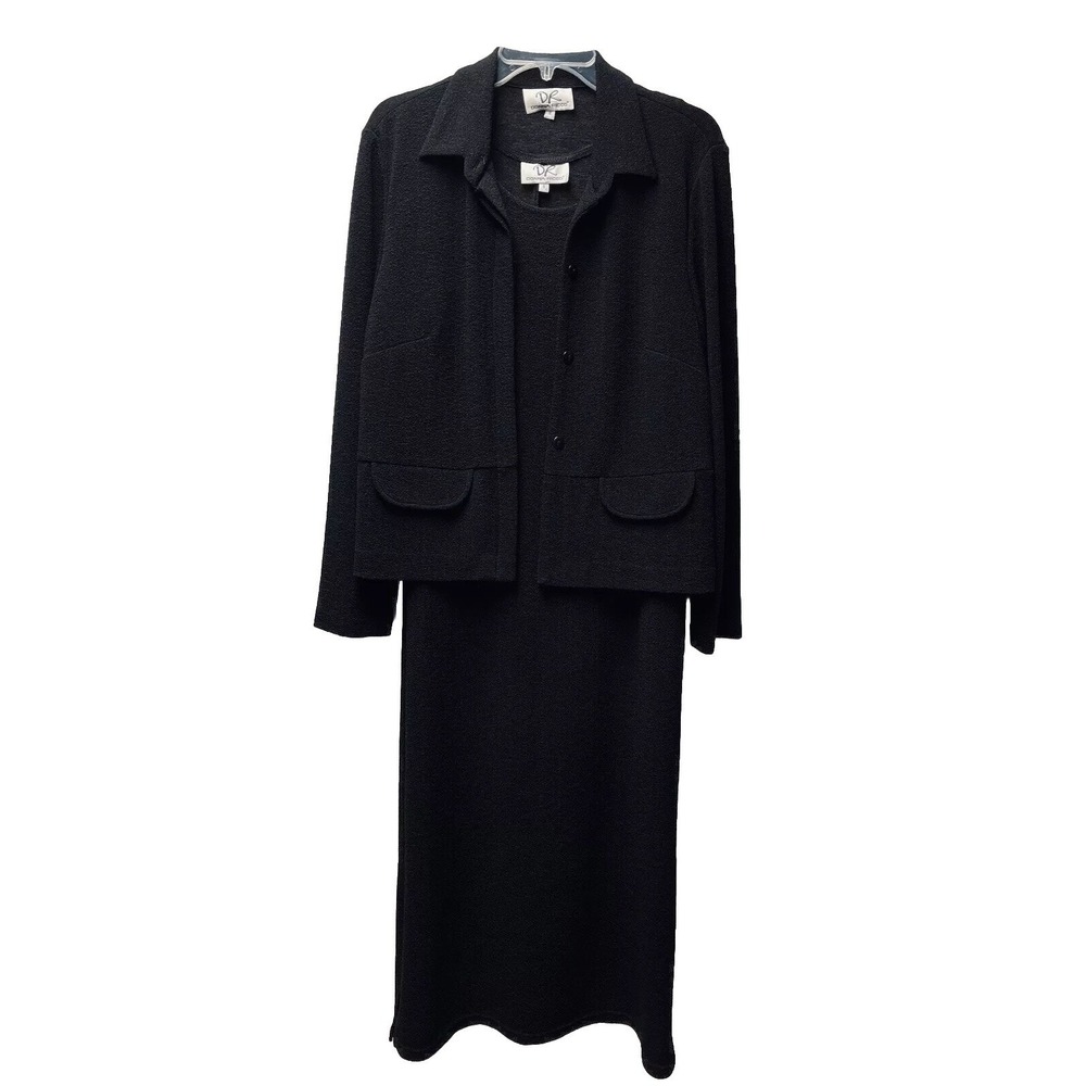 VTG Donna Ricco 8 Black 2 Piece Maxi Dress Suit Textured Coctail Evening 80s